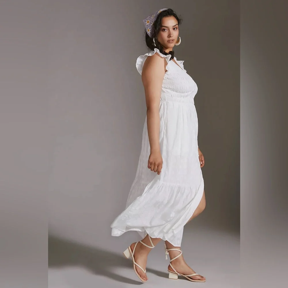 Anthropologie The Peregrine Smocked Ruffle Midi Dress